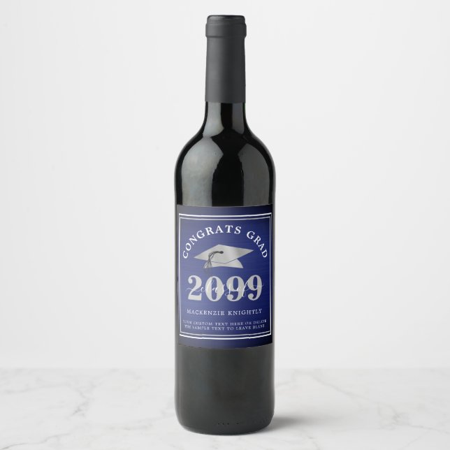 Étiquette Pour Bouteilles De Vin Classe de graduation en argent bleu marine (Devant)
