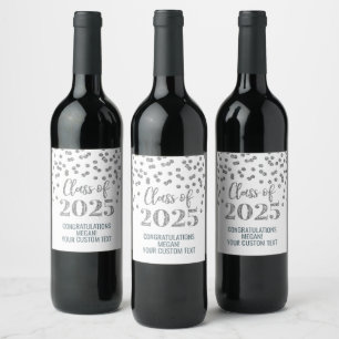 Étiquette Pour Bouteilles De Vin Classe de Parties scintillant Argent de 2025 Gradu