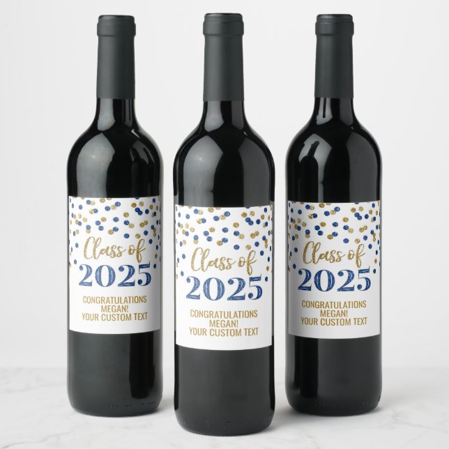 Étiquette Pour Bouteilles De Vin Classe de Parties scintillant d'or bleu de 2025 Gr (Bouteilles)
