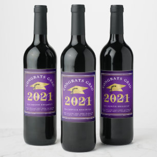 Étiquette Pour Bouteilles De Vin Classe Métallique Élégante Année Purple Gold Gradu