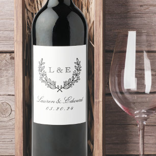 Étiquette Pour Bouteilles De Vin Classic Laurel Mariage Monogramme initial