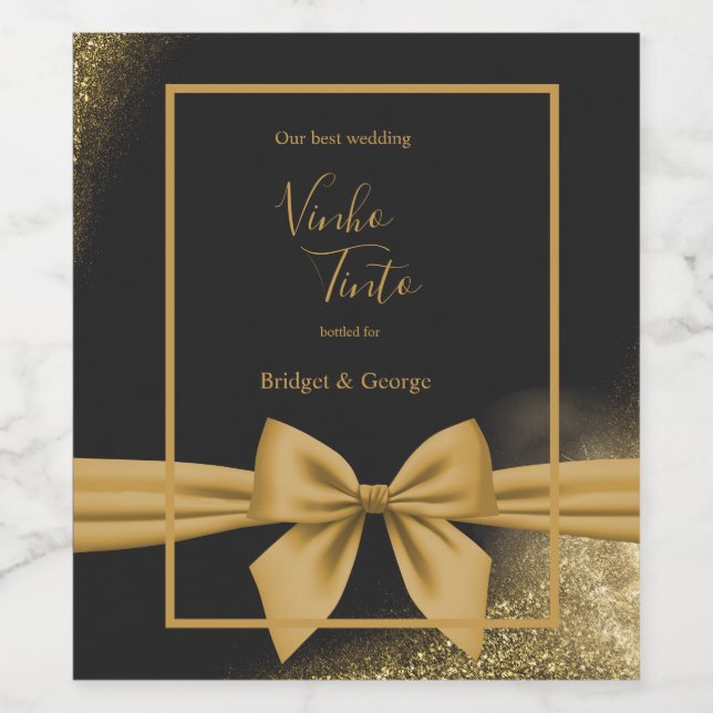 Étiquette Pour Bouteilles De Vin classique élégant filigree noir or mariage (Étiquettes simples)