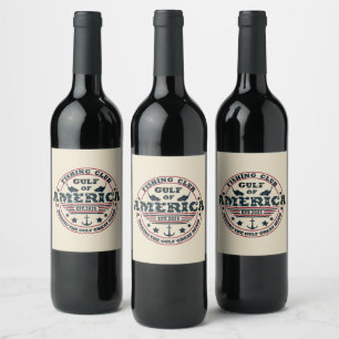 Étiquette Pour Bouteilles De Vin Club de pêche du golfe d'Amérique patriotique amér