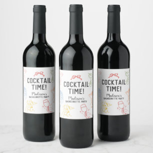 Étiquette Pour Bouteilles De Vin Cocktail coloré Parti Retro Bachelorette Party