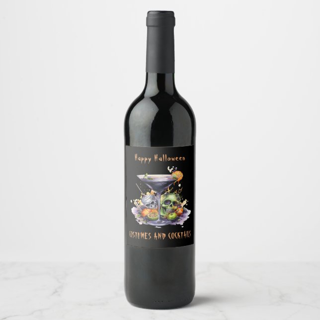 Étiquette Pour Bouteilles De Vin Cocktail Halloween crâne (Devant)