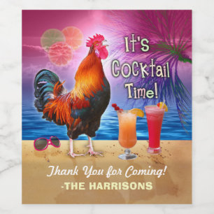 Étiquette Pour Bouteilles De Vin Cocktail Party Tropical Rooster Funny Anniversaire