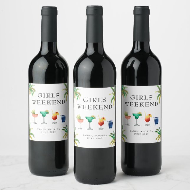 Étiquette Pour Bouteilles De Vin Cocktails Tropicaux Week-end entre Filles  (Bouteilles)