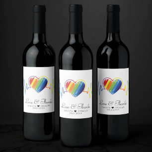 Étiquette Pour Bouteilles De Vin Coeur arc-en-ciel   Abstrait Scribble Heart LGBQ