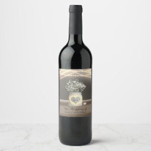 Étiquette Pour Bouteilles De Vin Coeur brillant Mason Jar & Baby's Breath Wine Étiq