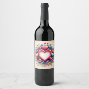 Étiquette Pour Bouteilles De Vin Coeur de la Saint Valentin coloré
