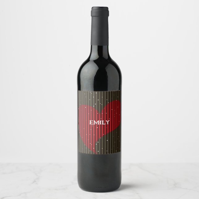 Étiquette Pour Bouteilles De Vin Coeur de Valentines Étincelantes Monogrammes (Devant)