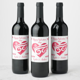 Étiquette Pour Bouteilles De Vin Coeur Heureuse Sainte-Valentin