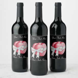 Étiquette Pour Bouteilles De Vin coeur rouge attaché avec un mariage à ruban arc bl