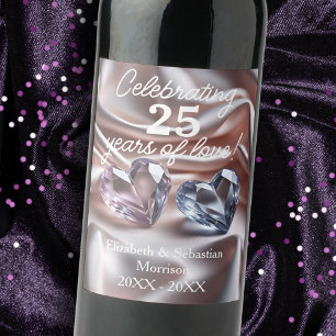 Étiquette Pour Bouteilles De Vin Coeurs de cristal romantiques 25e anniversaire de