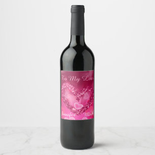 Étiquette Pour Bouteilles De Vin Coeurs de Parties scintillant Rose Faux & Coeurs B