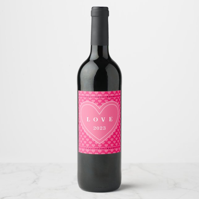 Étiquette Pour Bouteilles De Vin Coeurs roses (Devant)