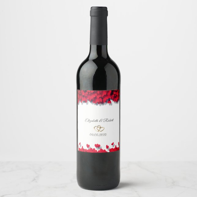 Étiquette Pour Bouteilles De Vin Coeurs rouges élégants (Devant)