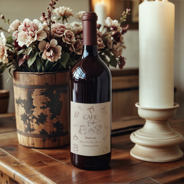 Étiquette Pour Bouteilles De Vin Coffee Theme Beige Cafe Bebe Brewing Baby Shower (Créateur téléchargé)