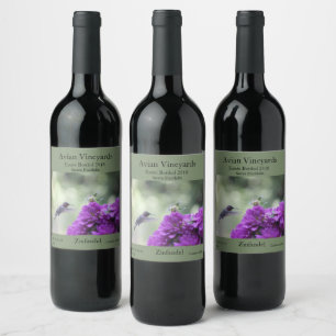 Étiquette Pour Bouteilles De Vin Colibri aux dahlias violets