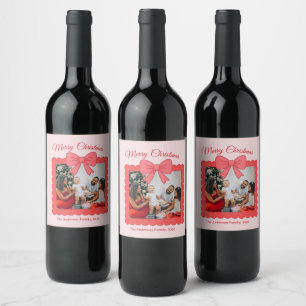 Étiquette Pour Bouteilles De Vin Collage de photos de Noël personnalisé et mignon 