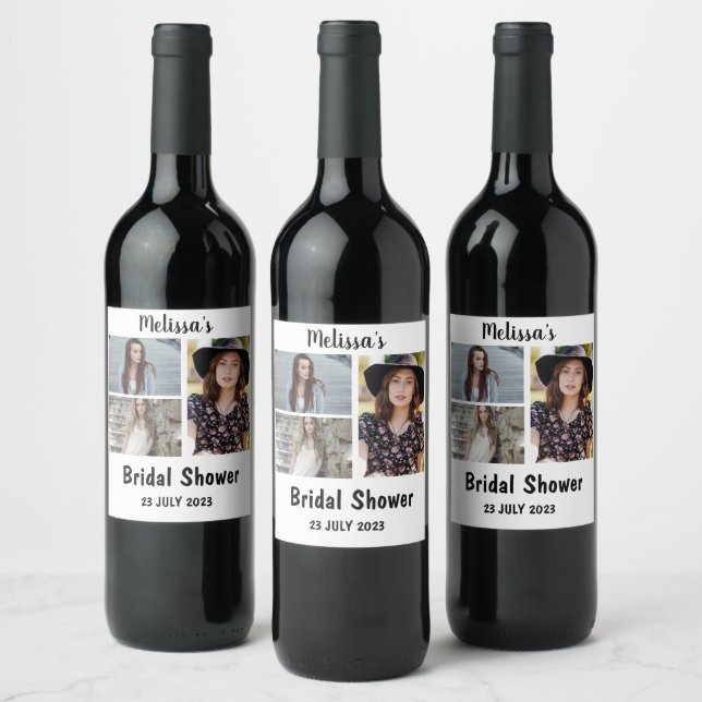 Étiquette Pour Bouteilles De Vin Collage photo Fête des mariées 3 personnalisé (Bouteilles)