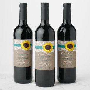 Étiquette Pour Bouteilles De Vin Collection de Mariages de tournesol rustique - Tur