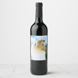 Étiquette Pour Bouteilles De Vin Collie en Montagne (Rough) Peinture - Chien Art