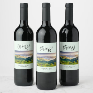 Étiquette Pour Bouteilles De Vin Collines ondoyantes Photo de paysage naturel Cheer