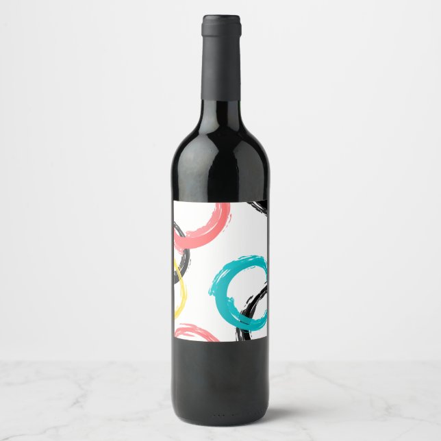 Étiquette Pour Bouteilles De Vin Coloré, cool, moderne, tendance cercles de brosse (Devant)