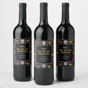 Étiquette Pour Bouteilles De Vin 💀 🎉 Colorée Día de Muertos