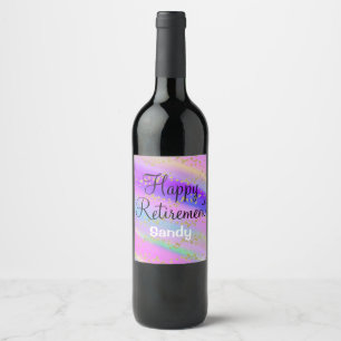 Étiquette Pour Bouteilles De Vin Colorful Happy Retirement Unicorn Gold Parties sci