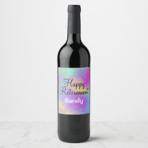 Étiquette Pour Bouteilles De Vin Colorful Happy Retirement Unicorn Gold Parties sci