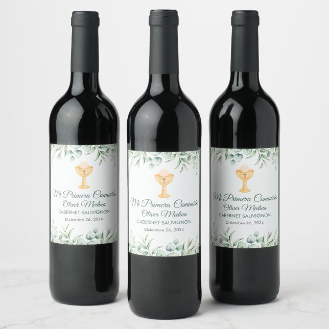 Étiquette Pour Bouteilles De Vin Commune Espagnole Feuille Vert mignon (Bouteilles)