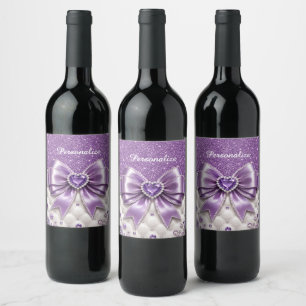 Étiquette Pour Bouteilles De Vin Conception de Glam Personnalisée Arc-en-Cœur Paill
