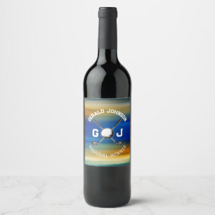 Étiquette Pour Bouteilles De Vin Conception de monogramme de golf de coucher de sol