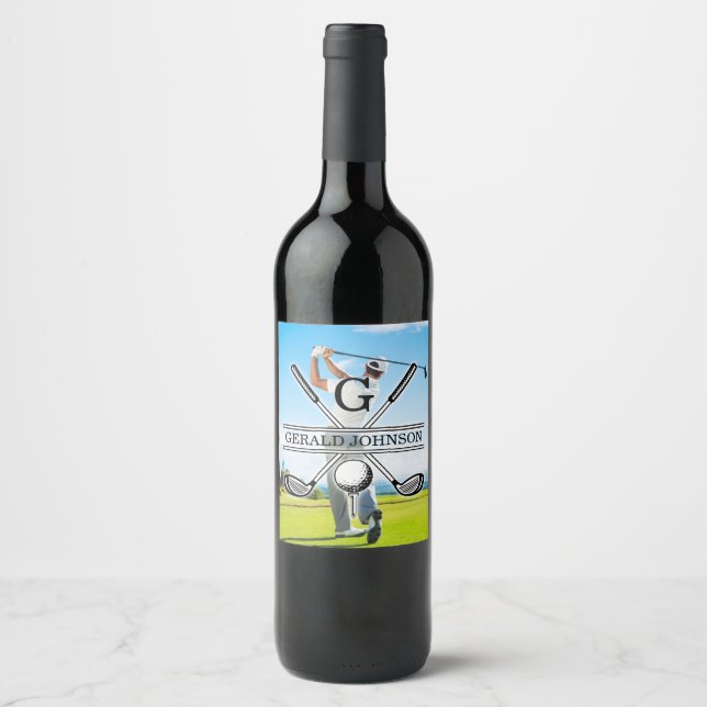 Étiquette Pour Bouteilles De Vin Conception de monogramme de golf personnalisée ave (Devant)