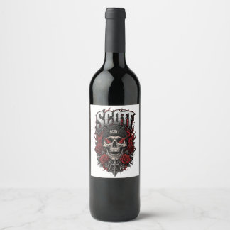 Étiquette Pour Bouteilles De Vin Conception de nom personnalisé Scott Gothic Skull