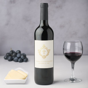 Étiquette Pour Bouteilles De Vin Confirmation religieuse Croix d'or en ivoire de Cr