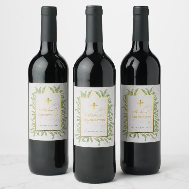 Étiquette Pour Bouteilles De Vin Confirmation Verdure Faux Gold Marble Botanique (Bouteilles)