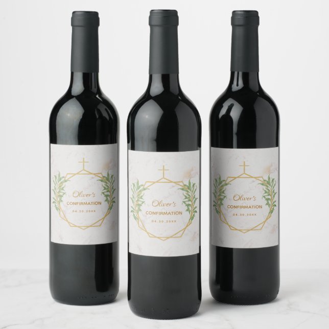 Étiquette Pour Bouteilles De Vin Confirmation Verdure Or Botanique Géométrique (Bouteilles)