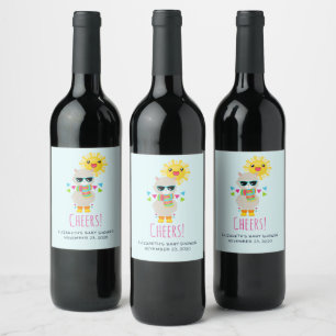 Étiquette Pour Bouteilles De Vin Cool Llama et souriant Kawaii Sun