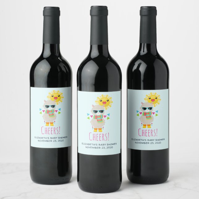 Étiquette Pour Bouteilles De Vin Cool Llama et souriant Kawaii Sun (Bouteilles)