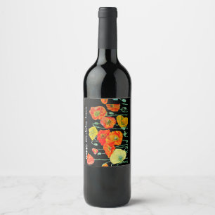 Étiquette Pour Bouteilles De Vin Coquelicot Orange Rouge Fleur Aquarelle Anniversai