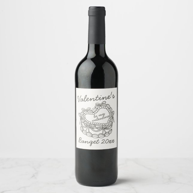 Étiquette Pour Bouteilles De Vin Coquette Coeur Coquette Beige Bow Valentins (Devant)