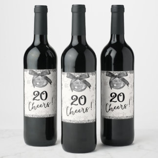 Étiquette Pour Bouteilles De Vin Coquette Disco Ball & Black Bow Cheval Anniversair