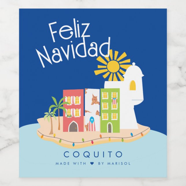Étiquette Pour Bouteilles De Vin Coquito Vieux Noël San Juan (Étiquettes simples)