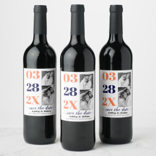 Étiquette Pour Bouteilles De Vin Corail et bleu deux photo Enregistrer la date