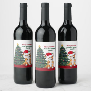 Étiquette Pour Bouteilles De Vin Corgi de Noël avec queue Santa Hat cadeau personn