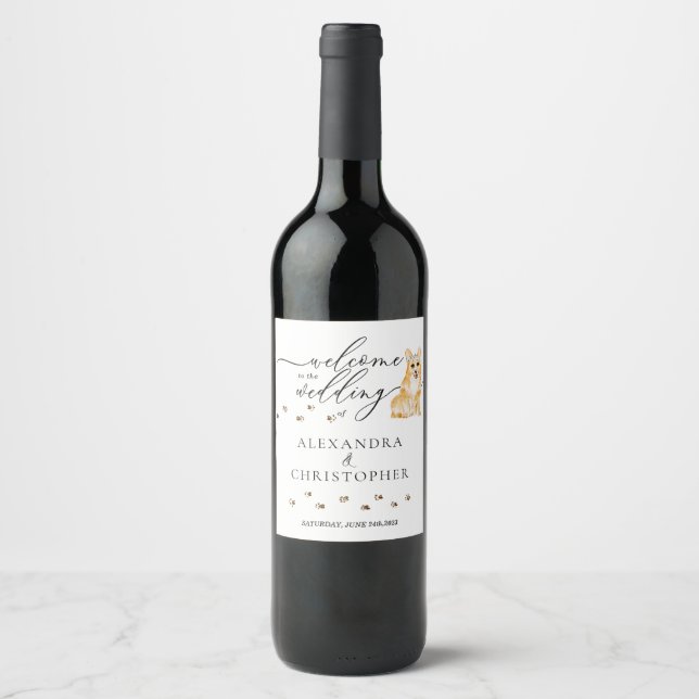 Étiquette Pour Bouteilles De Vin Corgi Dog mignonne mariage (Devant)