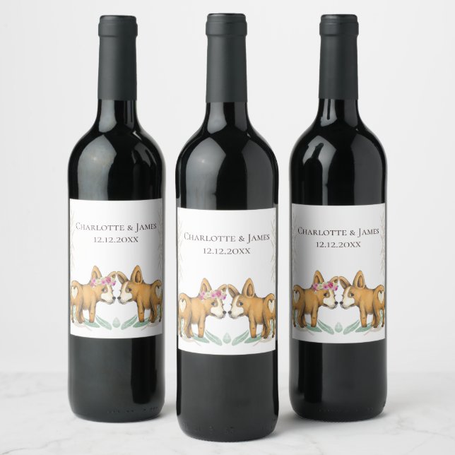 Étiquette Pour Bouteilles De Vin Corgi Mariage Chien Personnalisé (Bouteilles)